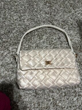 Sam Edelman Evelyn Woven Satin Shoulder Bag in Ivory with Gold Accent